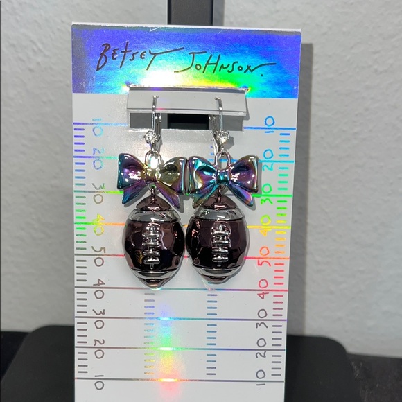 Betsey Johnson | Iridescent Bow Football 🏈 Earrings - Picture 3 of 10